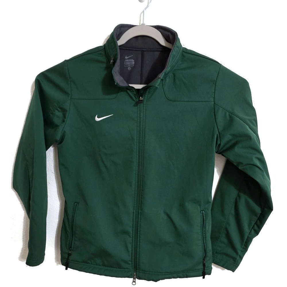 Nike Jacket Mens Large Green Softshell‎ Full Zip Fleece Lined Hood Pockets
